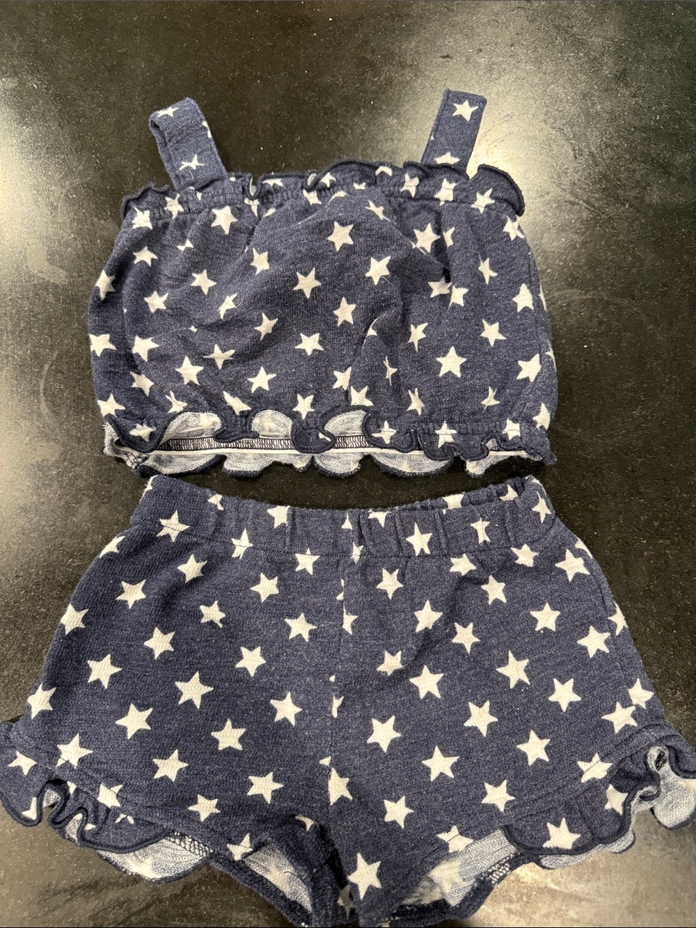 Navy Star Print Cropped Tank & Ruffle Shorts Set